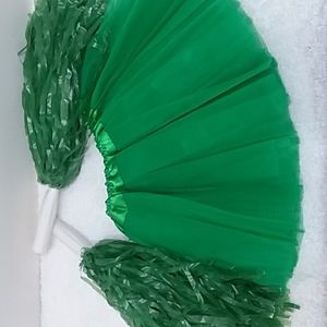 Green Tutu Skirt & Two Pompoms. NEW